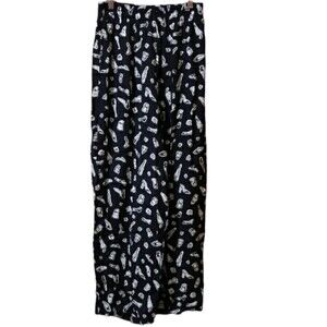 Maxou Vintage Silk Girly Novelty Print Wide-Leg Trousers Medium Chic Statement